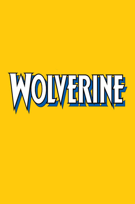 The word "Wolverine" in white with blue and black outline on a yellow background.