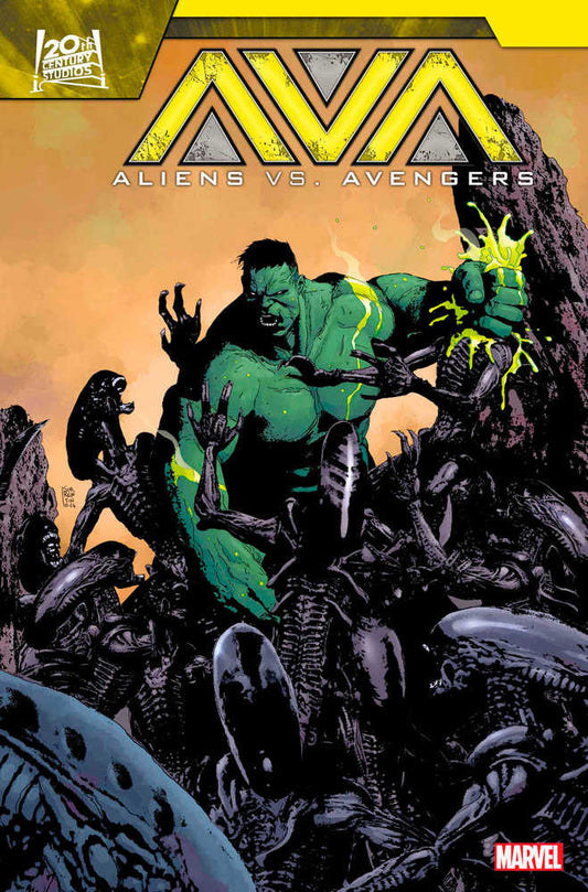 Comic book cover: "Aliens vs. Avengers" featuring the Hulk battling aliens.