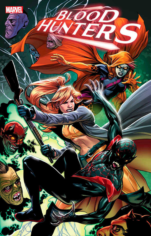Comic book cover "Blood Hunters" with Miles Morales, Blade, and undead creatures.