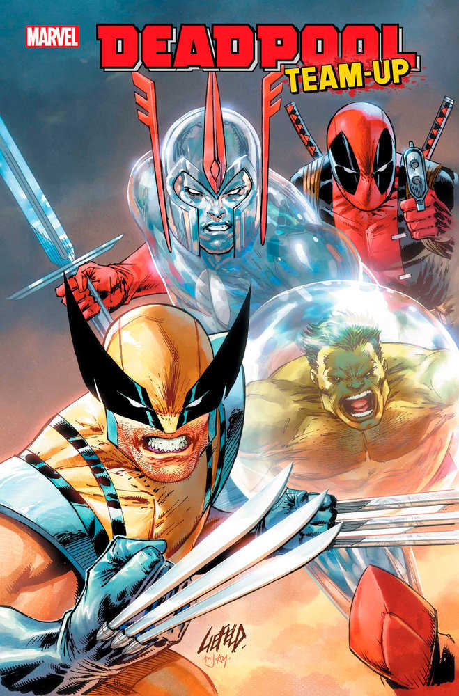 Comic book cover: Deadpool Team-Up, featuring Wolverine, Gladiator, Deadpool, and Hulk.