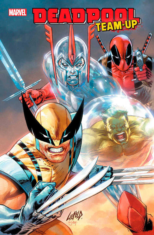 Comic book cover: Deadpool Team-Up, featuring Wolverine, Gladiator, Deadpool, and Hulk.