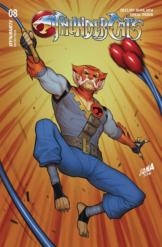 ThunderCats comic book cover featuring Tygra leaping forward with his whip.