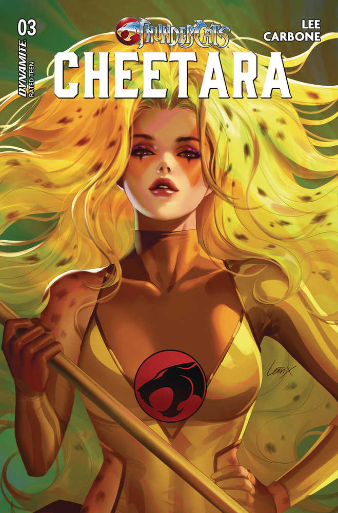 Comic book cover art featuring Cheetahra with yellow hair and outfit, holding a staff.