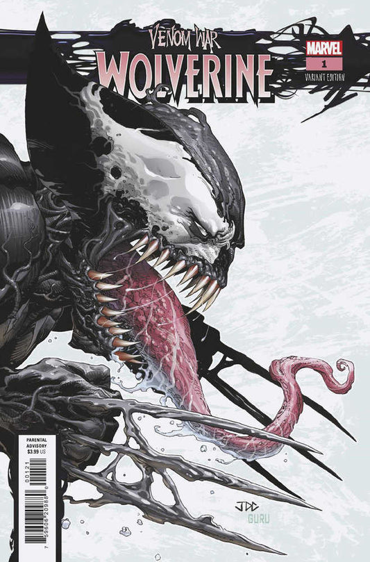 Comic book cover: "Venom War Wolverine" #1 Variant Edition, featuring a monstrous Venom Wolverine with extended tongue and claws.