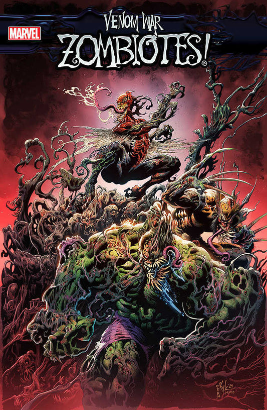 Comic book cover "Venom War Zombiots!" featuring a zombified Hulk at the bottom and a zombified villain above.