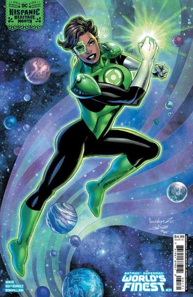 A comic book cover featuring a Hispanic woman in a Green Lantern costume.