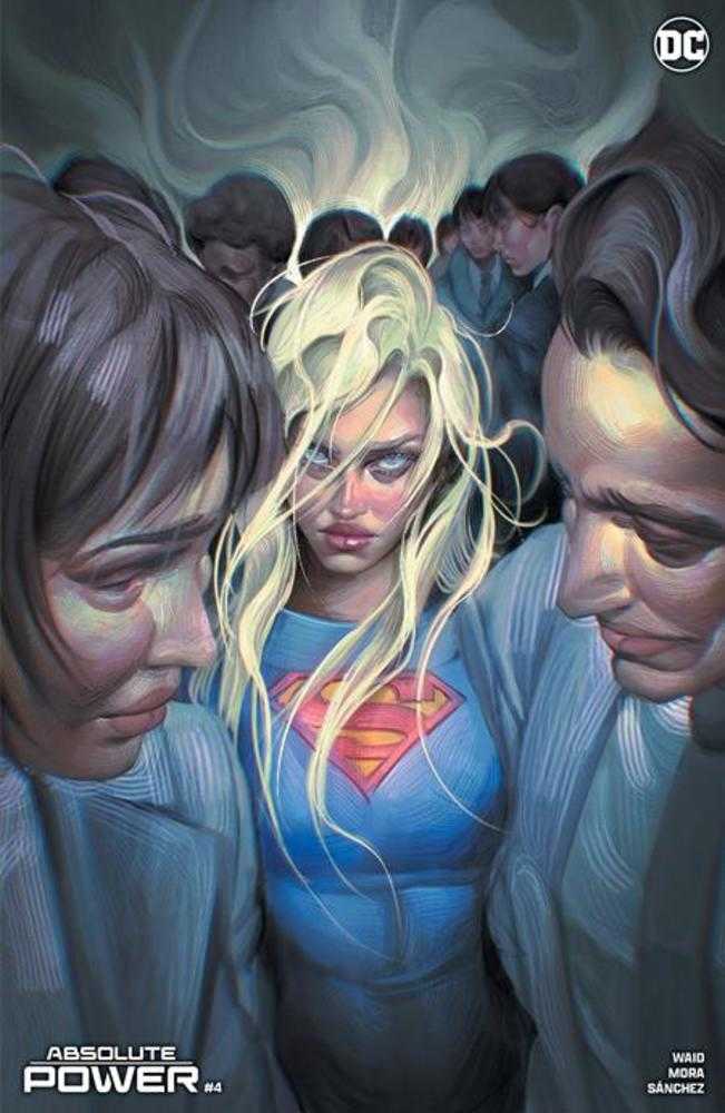 Comic book cover showing Supergirl in a crowd, wearing a blue shirt with the Supergirl emblem.