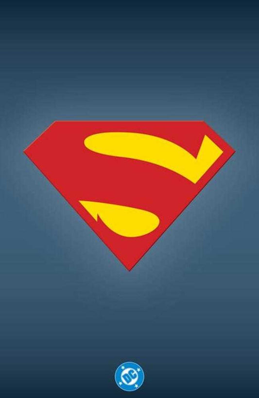 Superman emblem on a blue background.