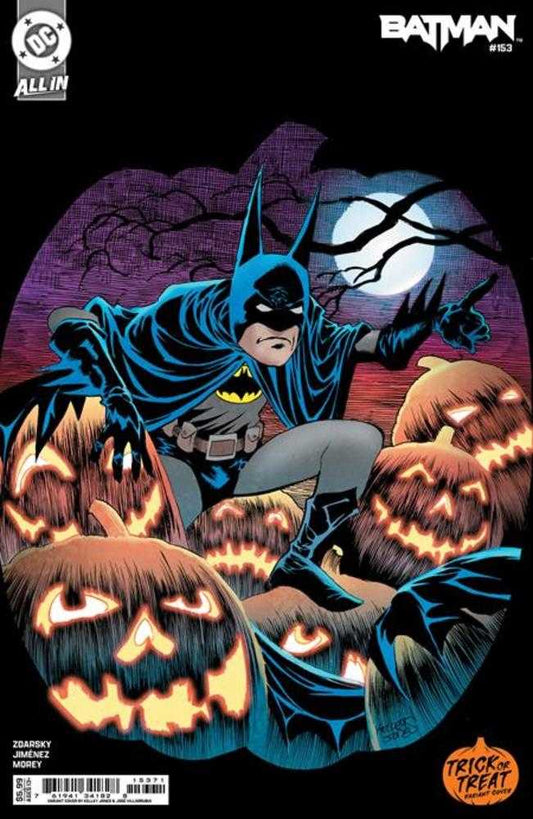 Batman on a pumpkin patch. Comic book cover. Halloween theme.