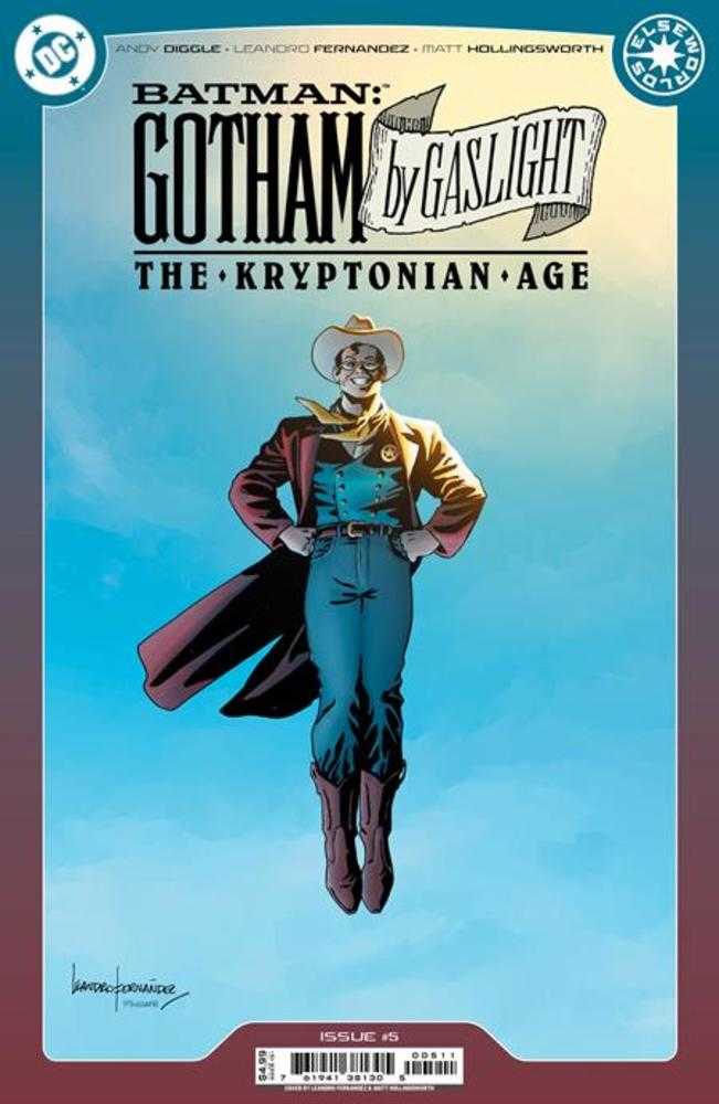 Comic book cover for "Batman: Gotham by Gaslight—The Kryptonian Age" featuring a man in cowboy attire.