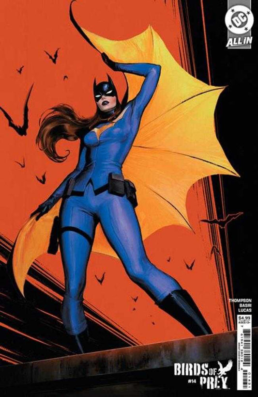 A comic book cover featuring Batgirl standing on a ledge.
