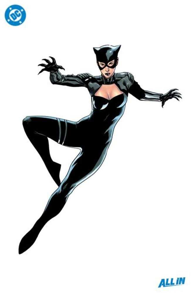 Image of Catwoman in a black suit with cat ears and clawed gloves.