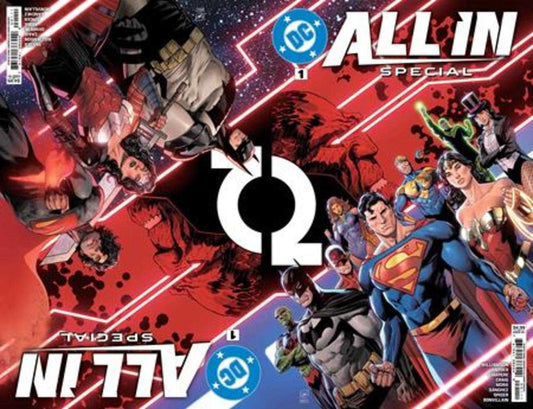 Comic book cover, "All In Special", featuring DC superheroes in action poses.