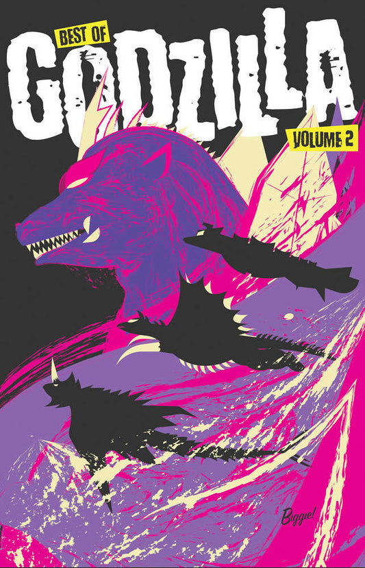 "Best of Godzilla" Volume 2 cover with a purple and pink monster head and three Godzilla silhouettes.