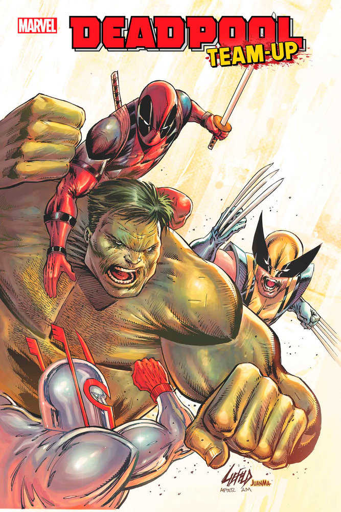 Comic book cover featuring Deadpool, Hulk, Wolverine, and another character.