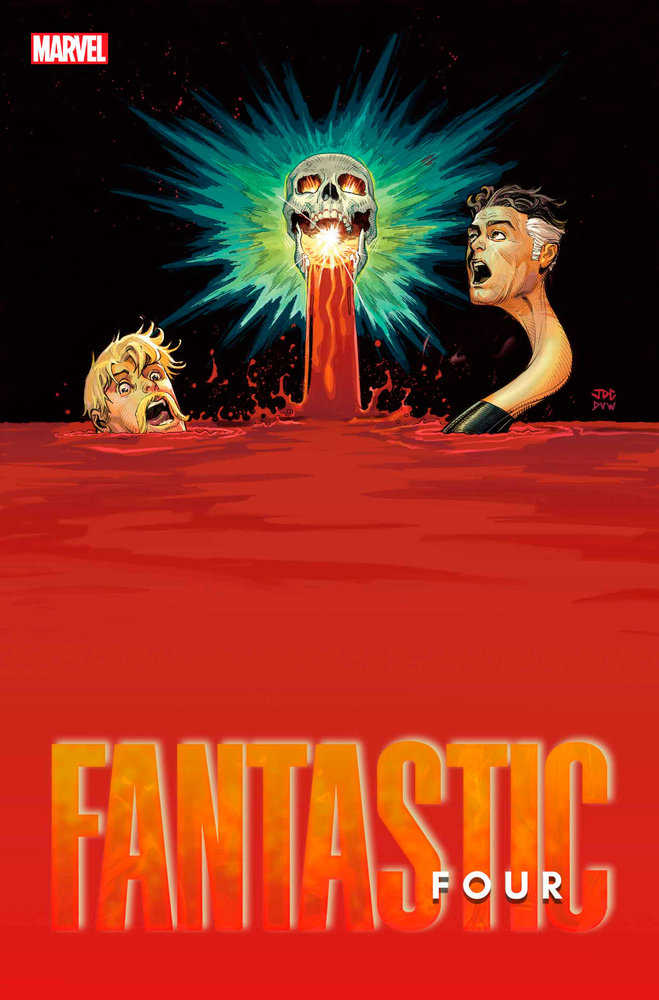 Comic book cover featuring a skull emitting green light, submerged heads, and "Fantastic Four" text.