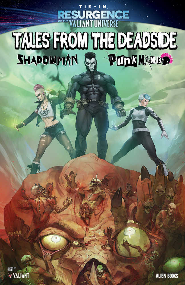 Comic book cover art featuring three characters on a monster head, "Tales from the Deadside".