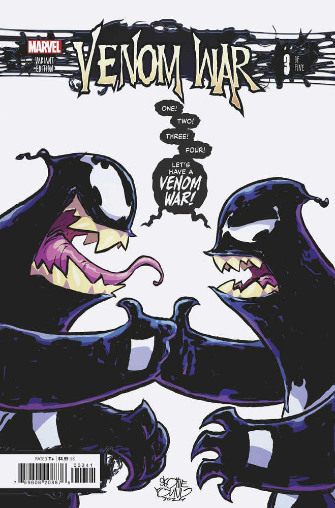 Comic book cover art for "Venom War #3 of Five" featuring cartoonish Venom characters.