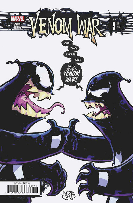 Comic book cover art for "Venom War #3 of Five" featuring cartoonish Venom characters.