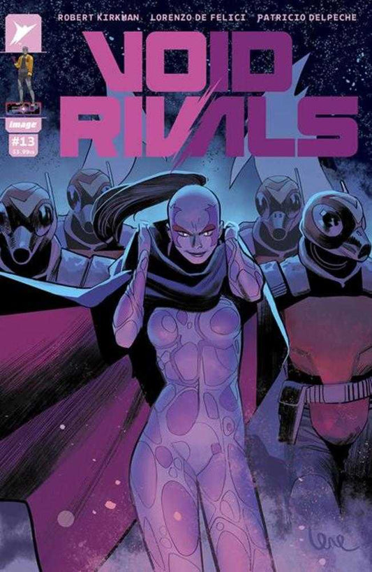 Comic book cover for Void Rivals #13 with a purple-skinned woman in a suit and her companions.