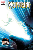 Comic book cover. Wolverine skeleton flying into Godzilla's mouth. Godzilla Variant logo.