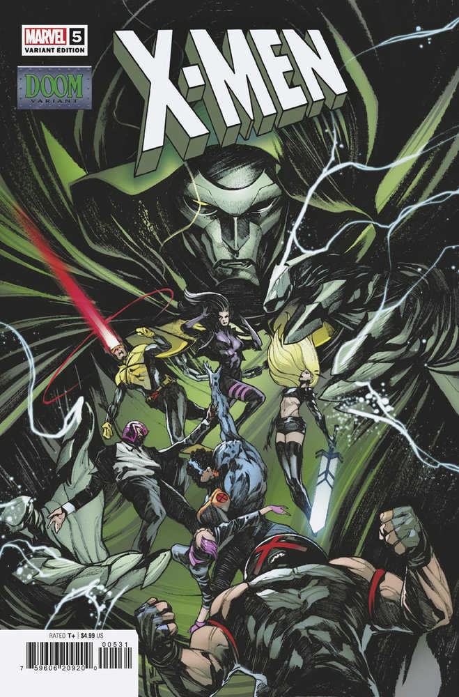 Comic book cover featuring a large image of Doctor Doom and multiple X-Men characters.