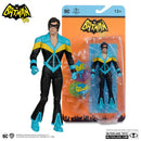 Action figures of a character wearing a blue and black suit with a yellow stripe.