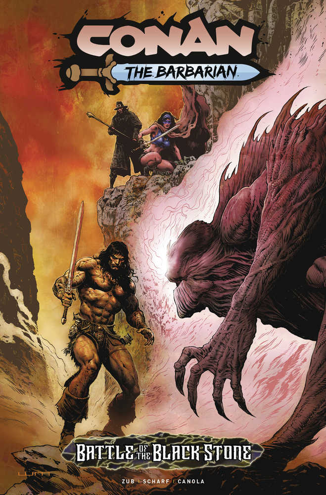 Comic book cover featuring Conan the Barbarian battling a large monster.
