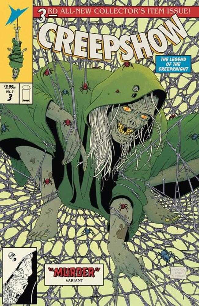 Creepshow comic book cover, green witch figure with spiders.