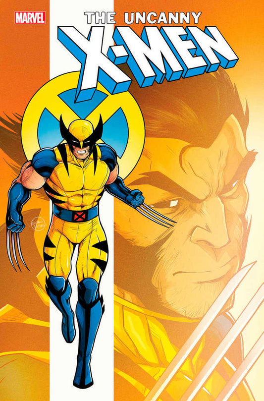 Comic book cover featuring Wolverine in a yellow and blue suit.