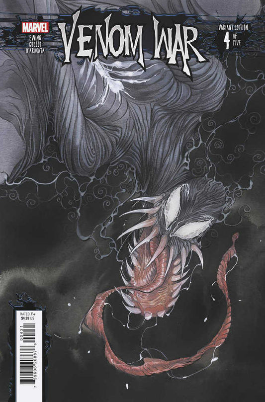 Comic book cover art featuring Venom War, Variant Edition, number 4 of 5, with a dark and detailed illustration of Venom's head and tendrils against a black background.