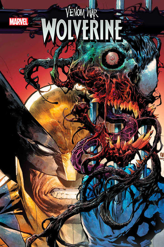Comic book cover of "Venom War: Wolverine" showing Wolverine's face partially covered by a monstrous, decaying skull with sharp teeth and tendrils.
