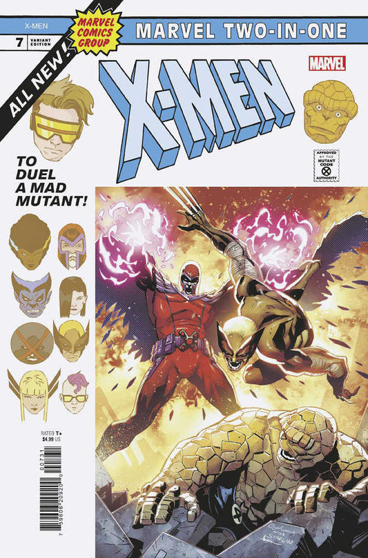 Comic book cover: "X-Men/Marvel Two-In-One #7" with Cyclops, The Thing, Magneto, and Wolverine.
