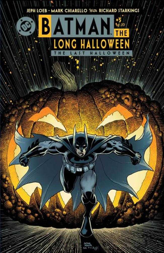 Comic book cover featuring Batman leaping from a jack-o'-lantern.