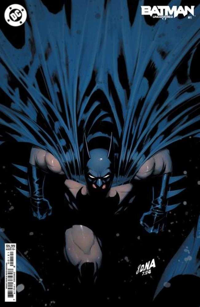 Comic book cover featuring Batman in a dynamic, dark-blue and black art style.