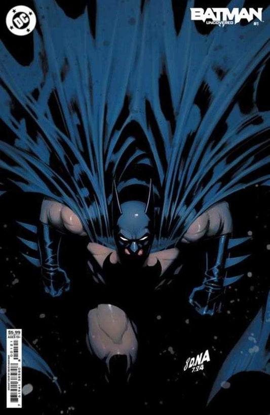 Comic book cover featuring Batman in a dynamic, dark-blue and black art style.