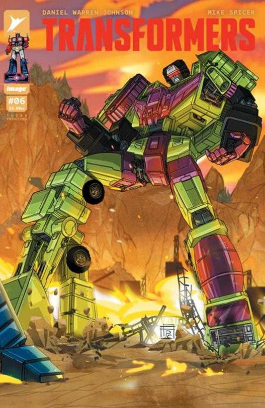 Comic book cover featuring the Transformer Devastator amid a destroyed city.