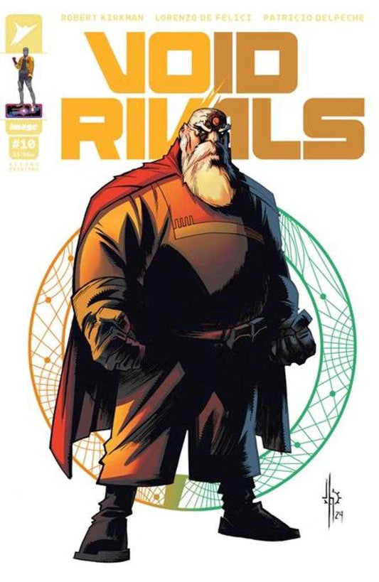 Comic book cover featuring a stout, bearded man in a dark coat with a red cape.