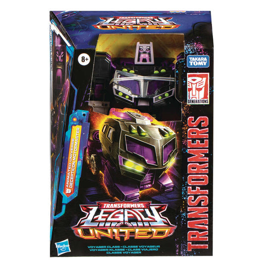 Boxed Transformers Legacy United toy, depicting a black and purple truck with silver accents.