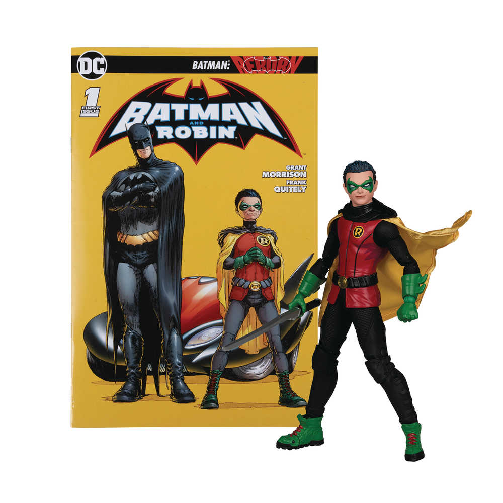 Comic book and action figure of Batman and Robin.