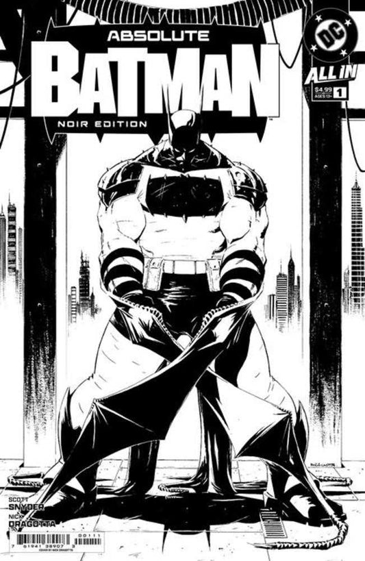 Black and white comic book cover featuring Batman in a noir edition.