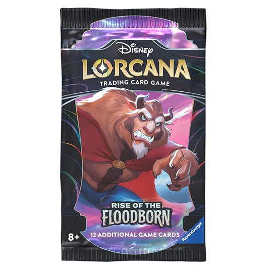 A sealed pack of Disney Lorcana: Rise of the Floodborn trading card game.