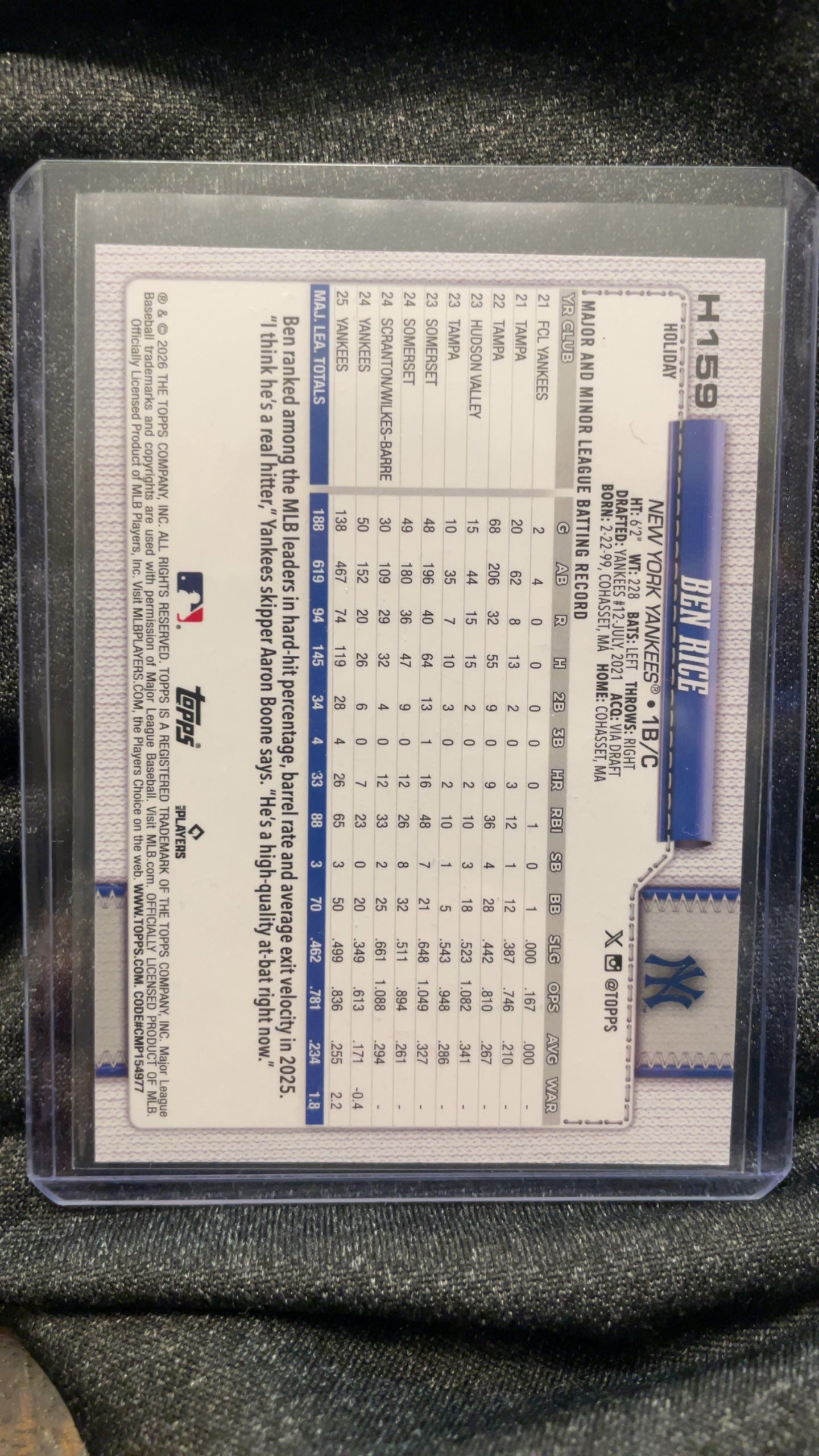2026 Topps Holiday Ben Rice Card H159 New York Yankees - photo 2
