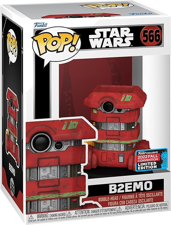 Funko Pop! Star Wars B2EMO collectible in box. Red droid figure with silver detailing. 2022 Fall Convention Limited Edition.
