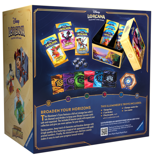 Box of Disney Lorcana trading card game, "Into the Inklands," showing the game contents and product information.