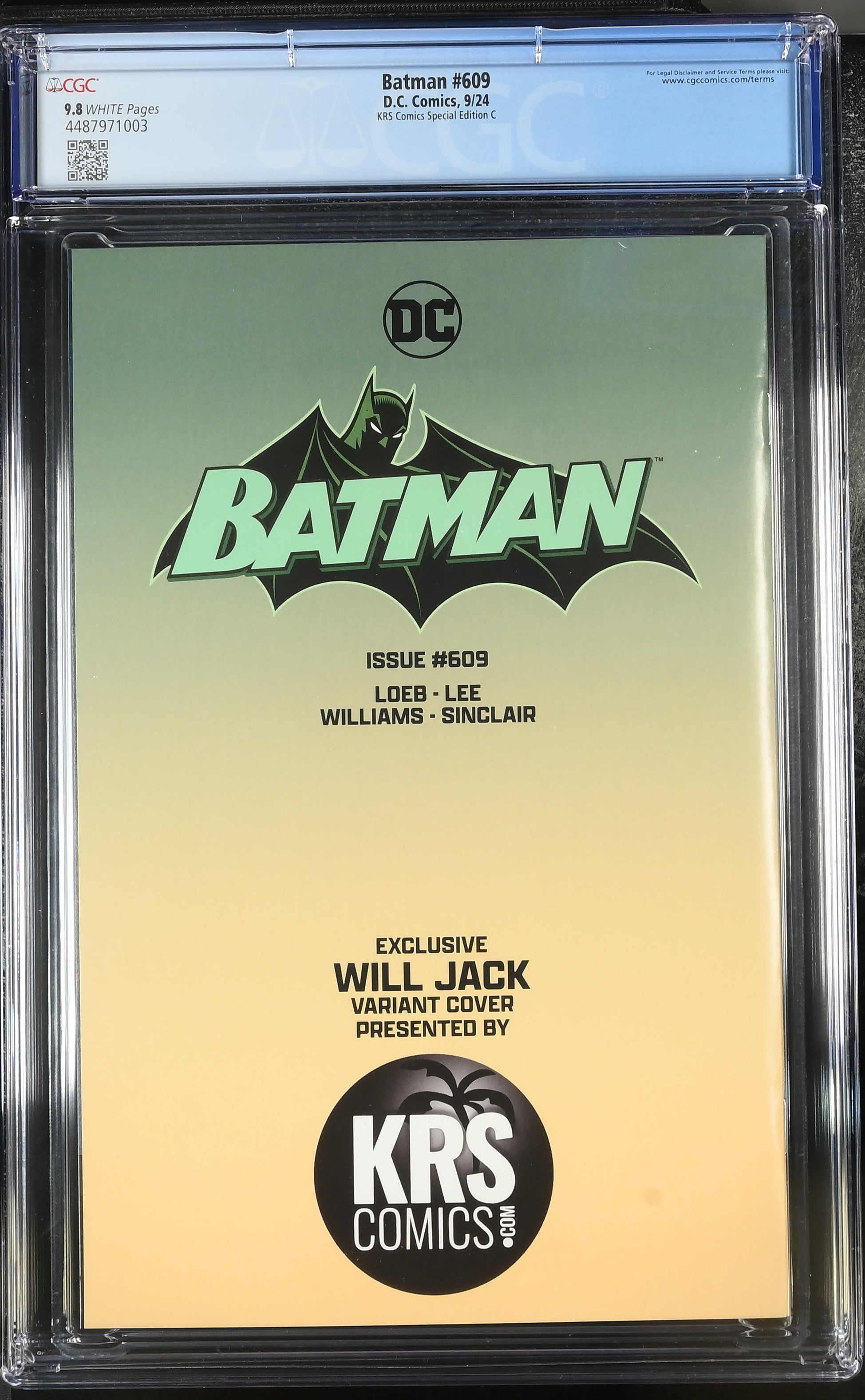 Batman #609 Facsímil CGC 9.8 KRS Edición Especial Portada Virgen de Will Jack