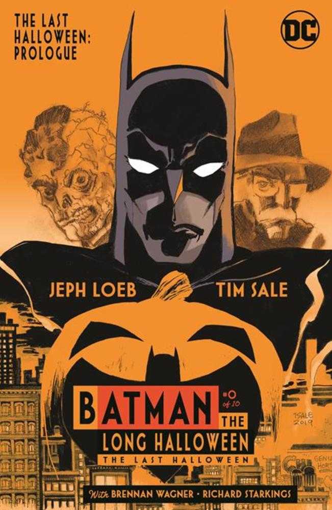 Comic book cover: "Batman: The Long Halloween - The Last Halloween" with Batman, corpse, and fedora-wearing man.