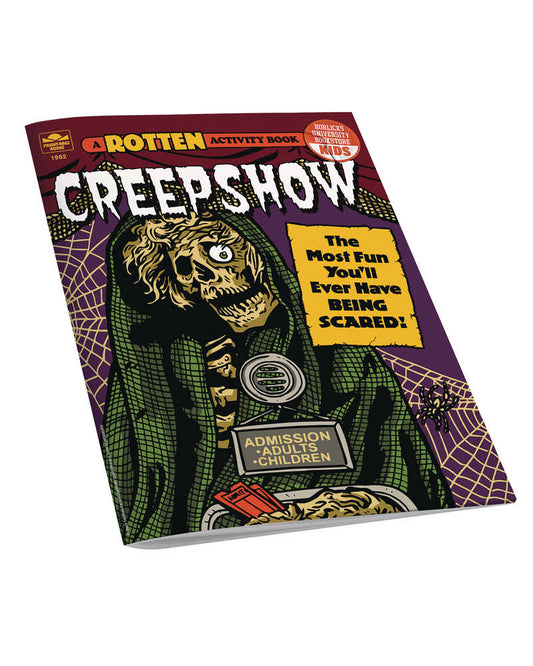 Comic book cover featuring a ghoulish figure with a green hooded robe and a badge that reads "ADMISSION - ADULTS - CHILDREN."