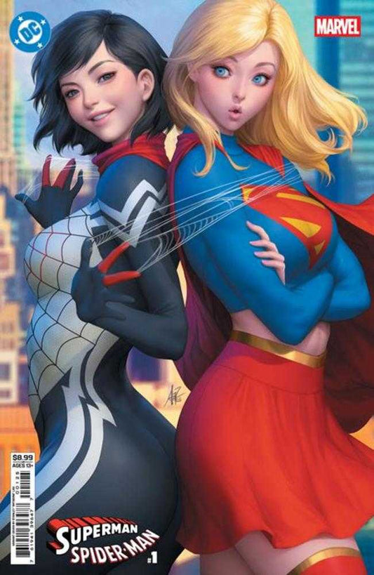 DC Marvel Superman Spider - Man 1 (One Shot) Cover M Stanley Artgerm Lau Supergirl & Silk Card Stock Variant - Cadets Toys & Comics