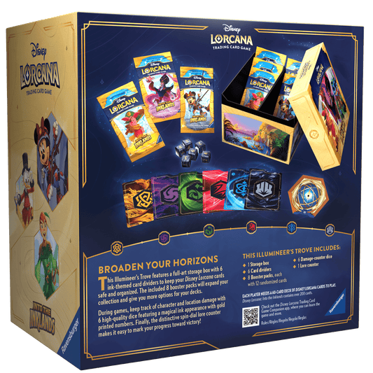 Box of Disney Lorcana trading card game, "Into the Inklands," showing the game contents and product information.